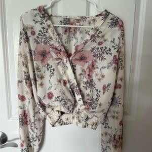 Peach Love California Cream and Pink Wrap Cropped Blouse